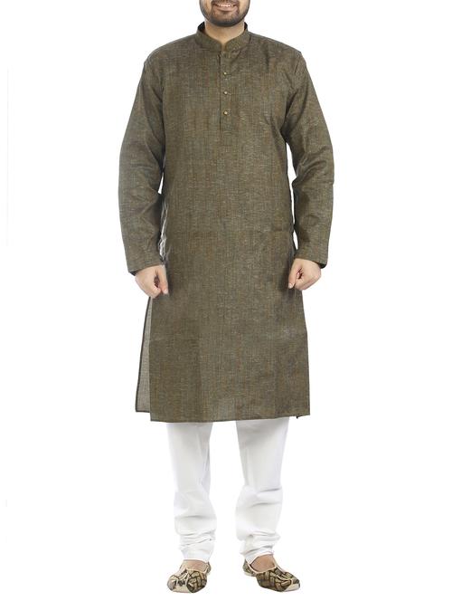 brown cotton kurta pyjama set - 15294928 - Standard Image - 0