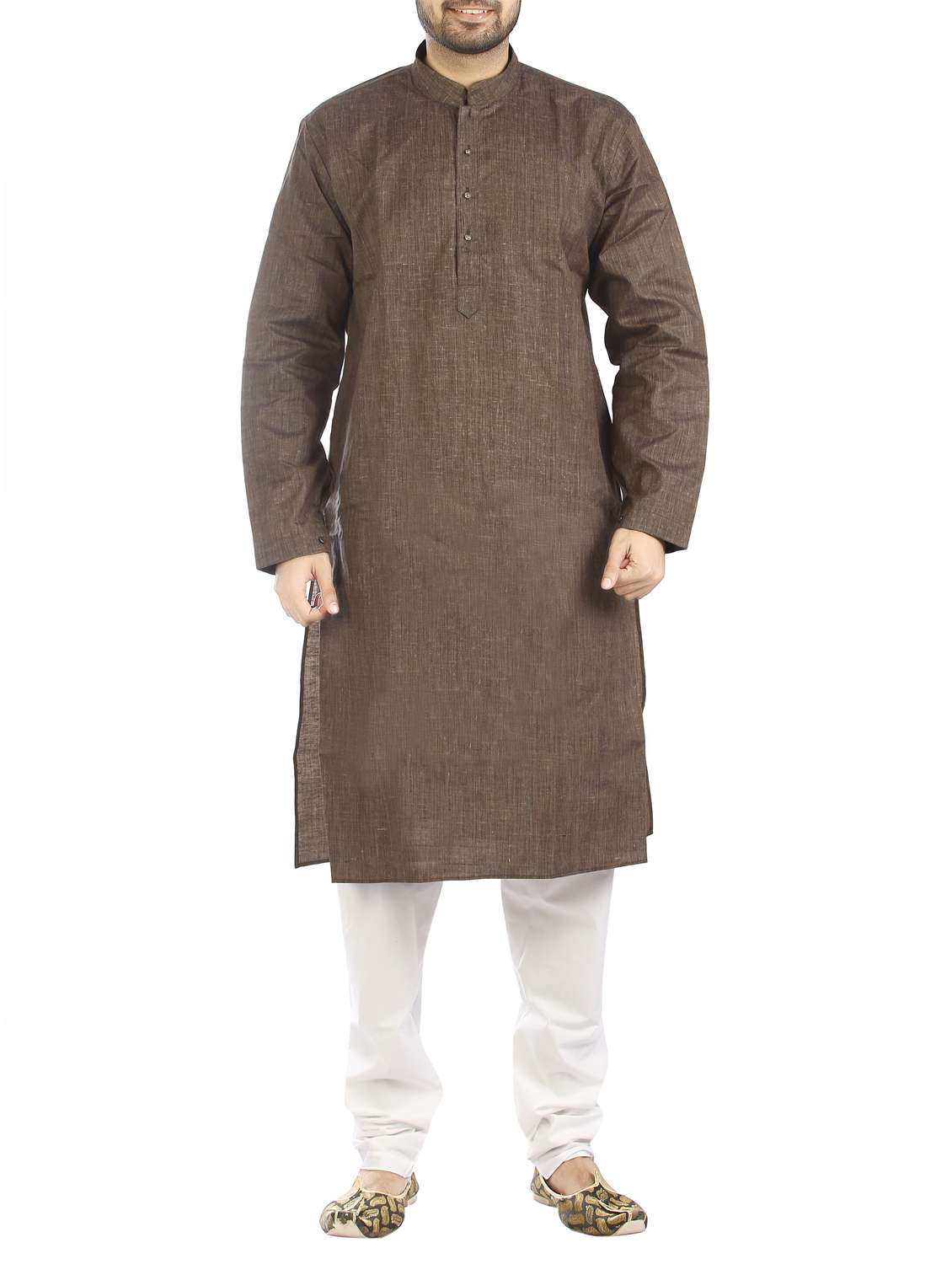 brown cotton kurta pyjama set