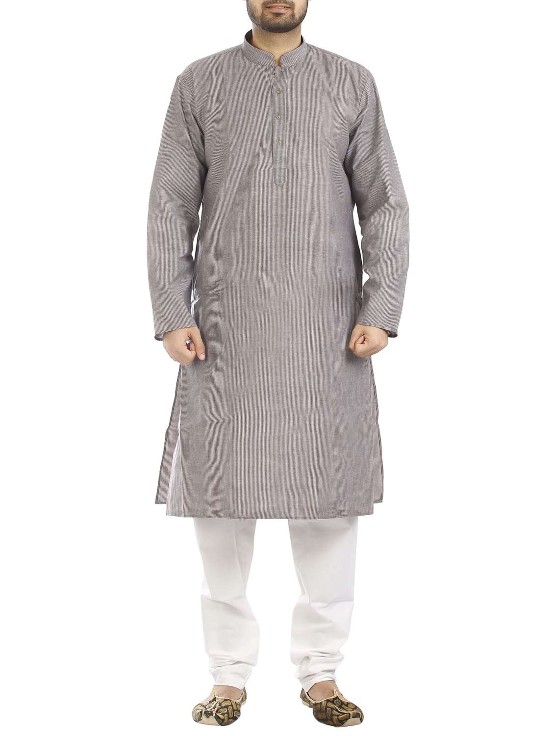 brown cotton kurta pyjama set - 15294949 - Zoom Image - 0