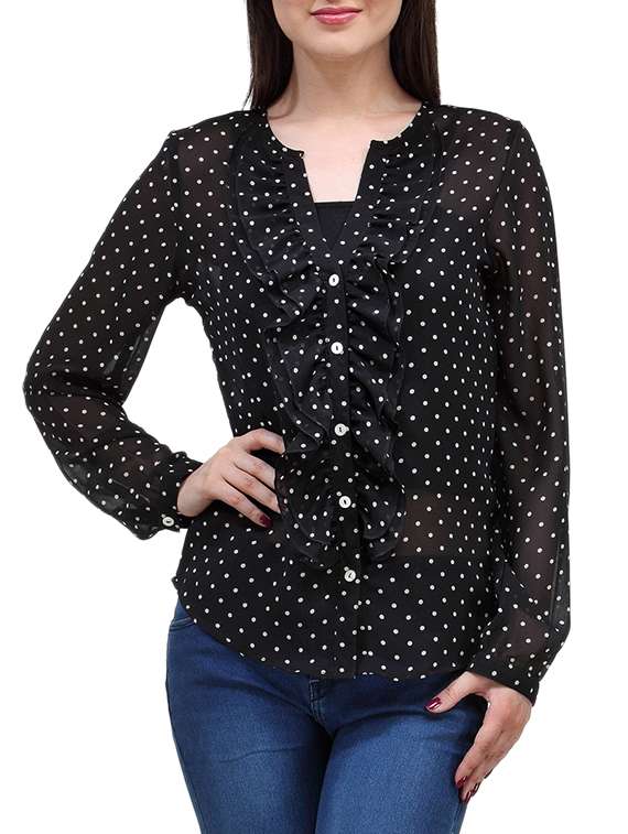 black polka dotted ruffled top - 15294960 - Zoom Image - 0