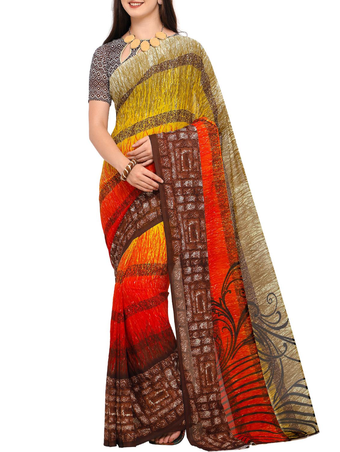 contrast bordered printed saree with blouse - 15295632 - Zoom Image - 0
