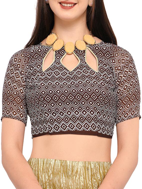 contrast bordered printed saree with blouse - 15295632 - Standard Image - 3