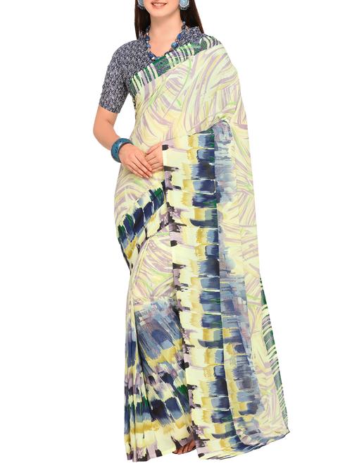 cream abstract printed saree with blouse - 15295635 - Standard Image - 0