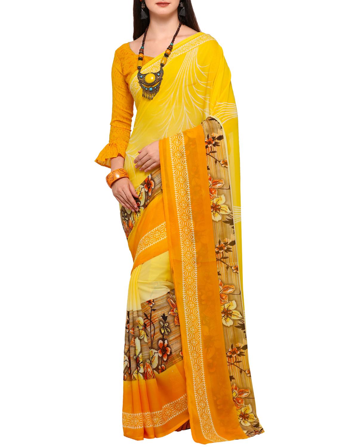 floral bordered printed saree with blouse - 15295641 -  Zoom Image - 0