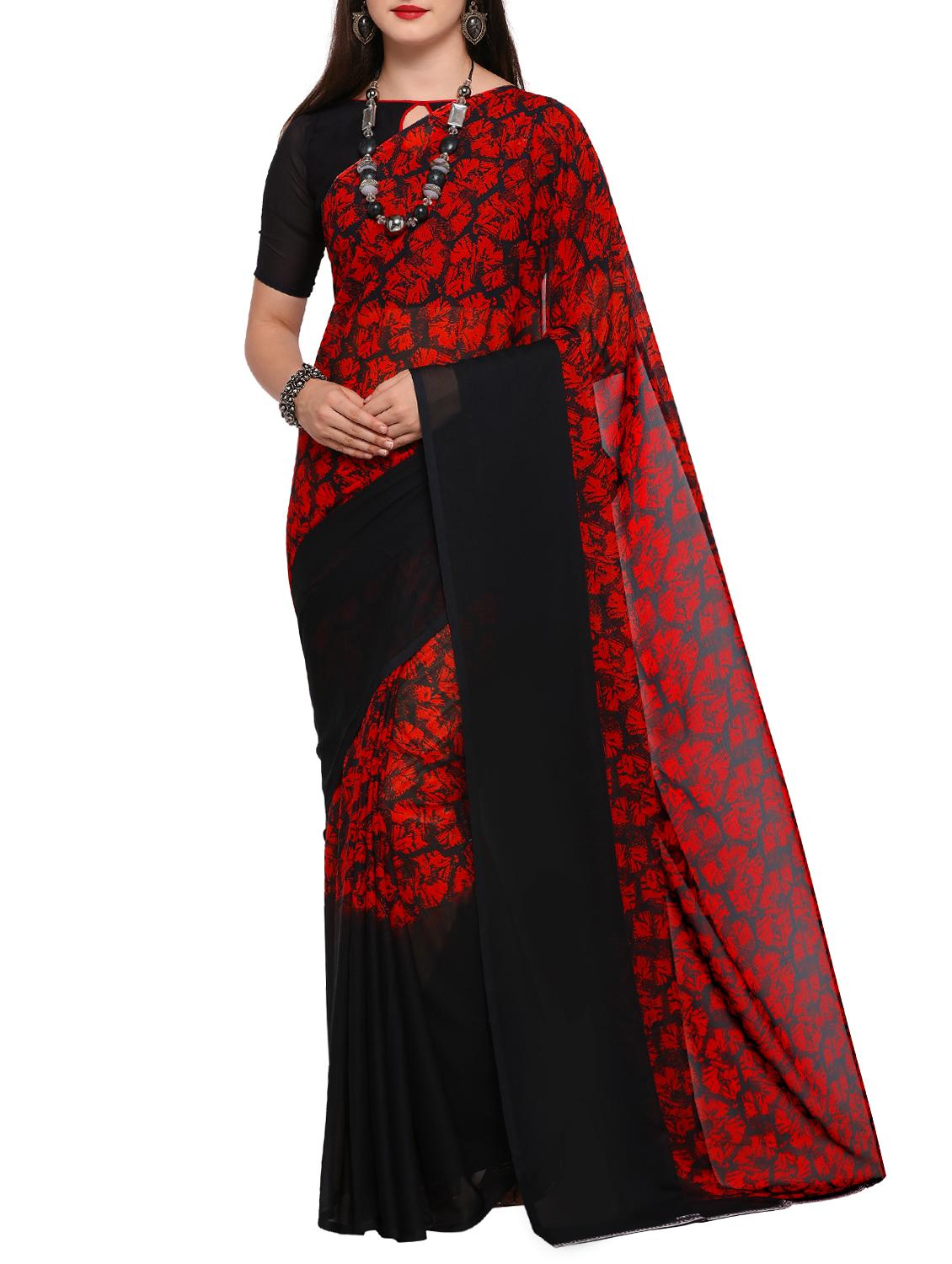 contrast bordered printed saree with blouse - 15295646 -  Zoom Image - 0