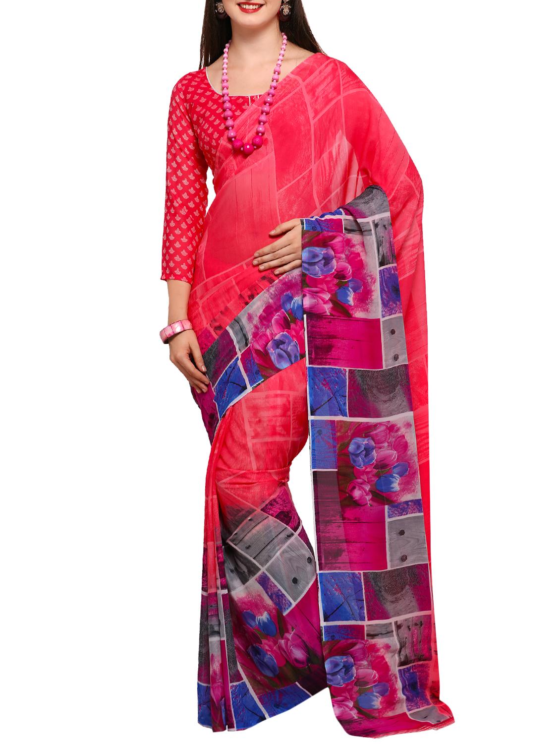 geometric  printed saree with blouse - 15295647 -  Zoom Image - 0