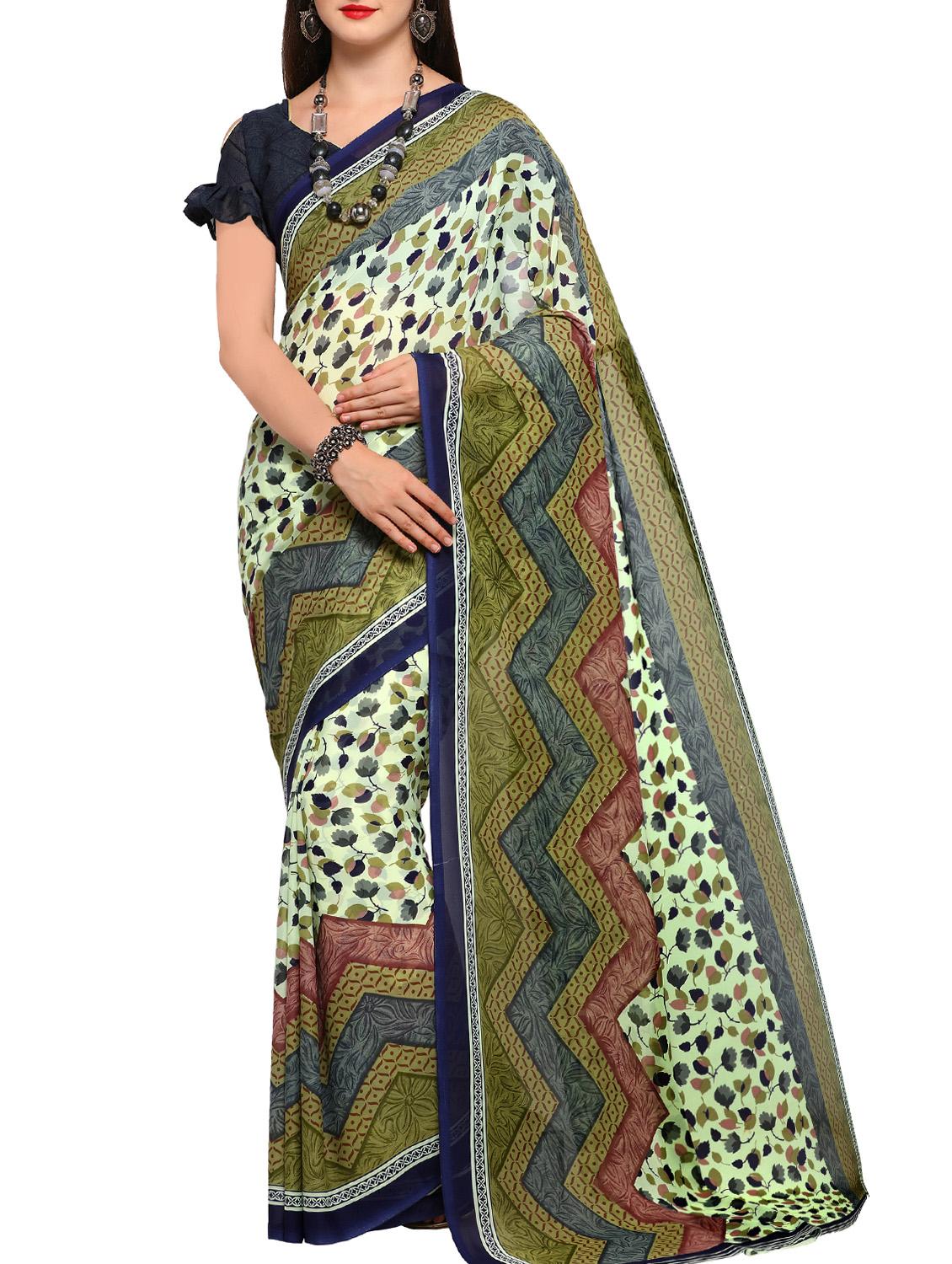 mint green printed saree with blouse - 15295649 -  Zoom Image - 0