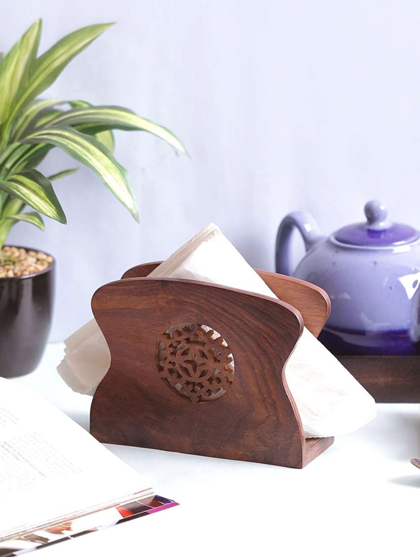 sheesham wood carved jali tissue holder
