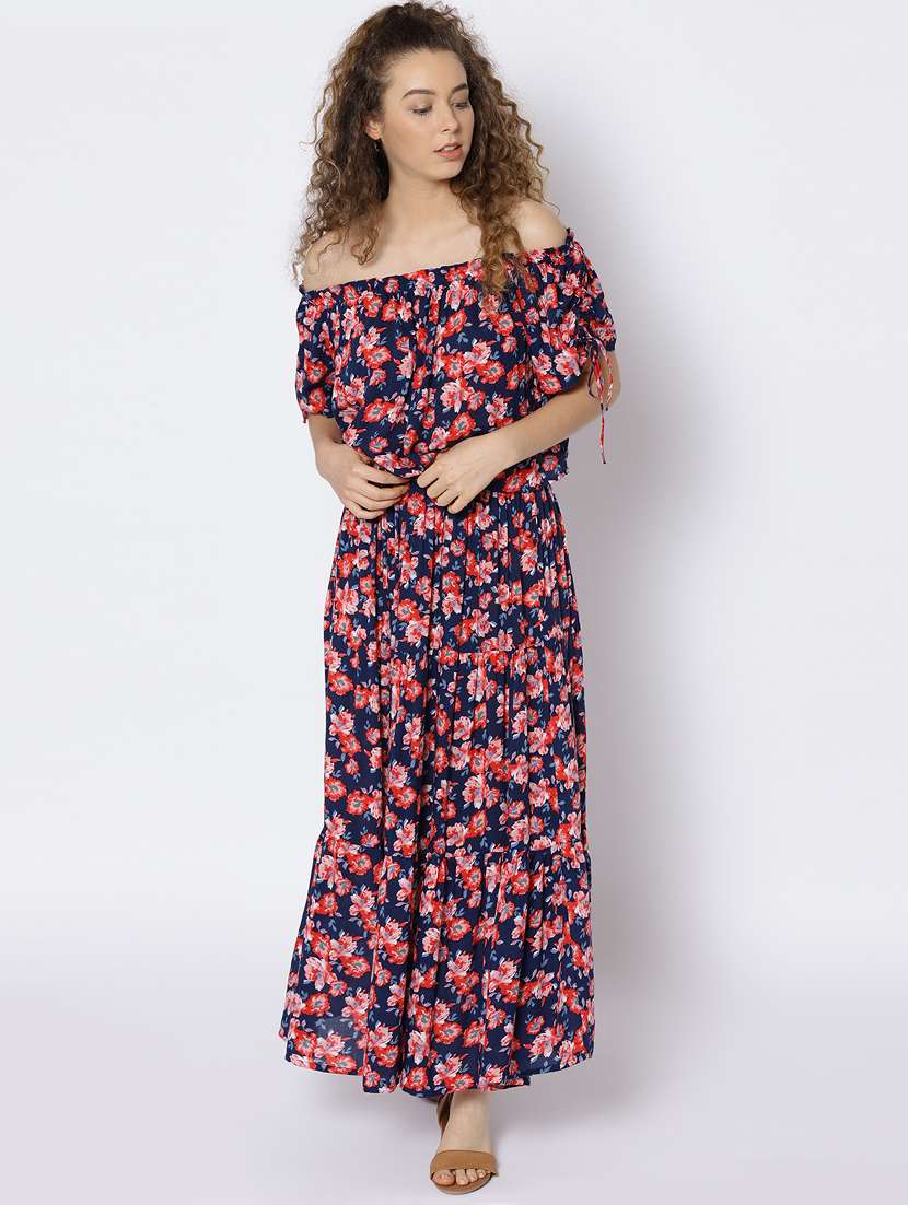navy blue rayon printed dress