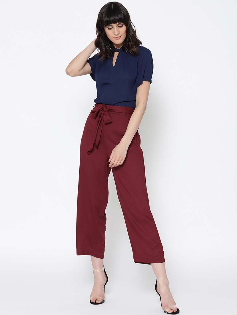 maroon rayon wide leg trouser - 15300875 -  Standard Image - 3