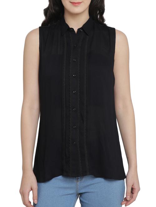lace trim sleeveless shirt - 15301064 - Standard Image - 0