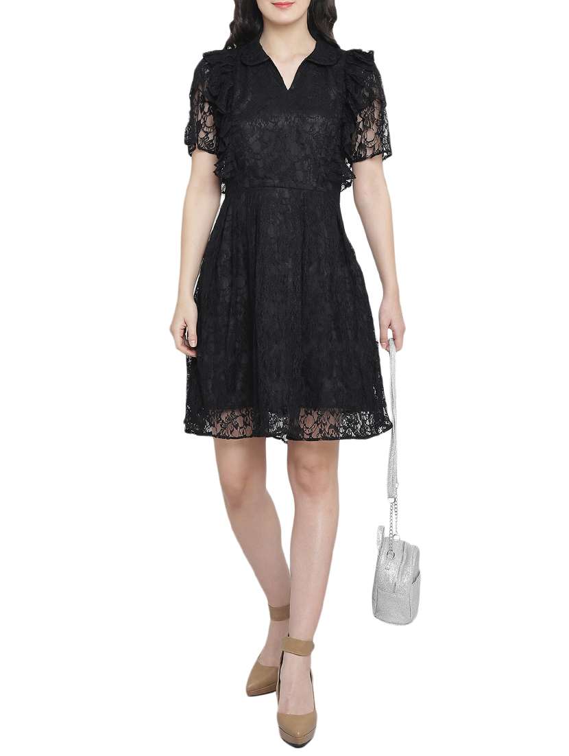 frill detail net fit & flare dress - 15301128 - Standard Image - 3