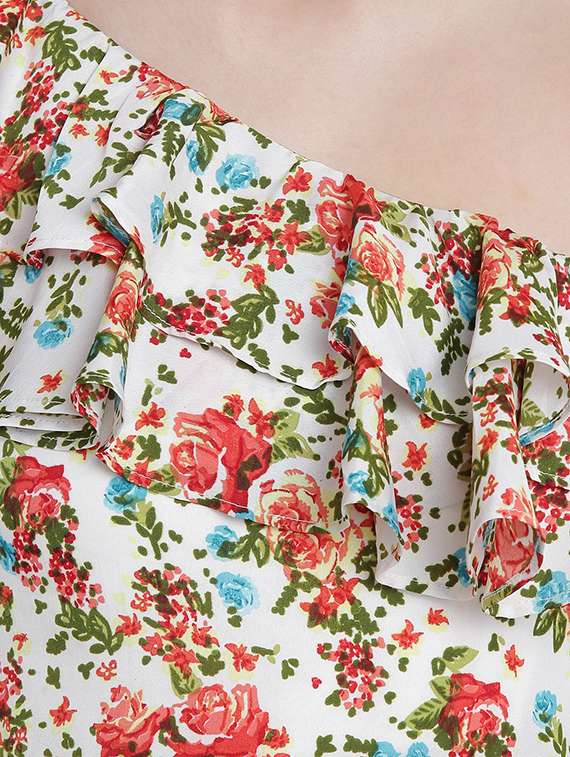 floral ruffled single shoulder top - 15301131 - Standard Image - 3