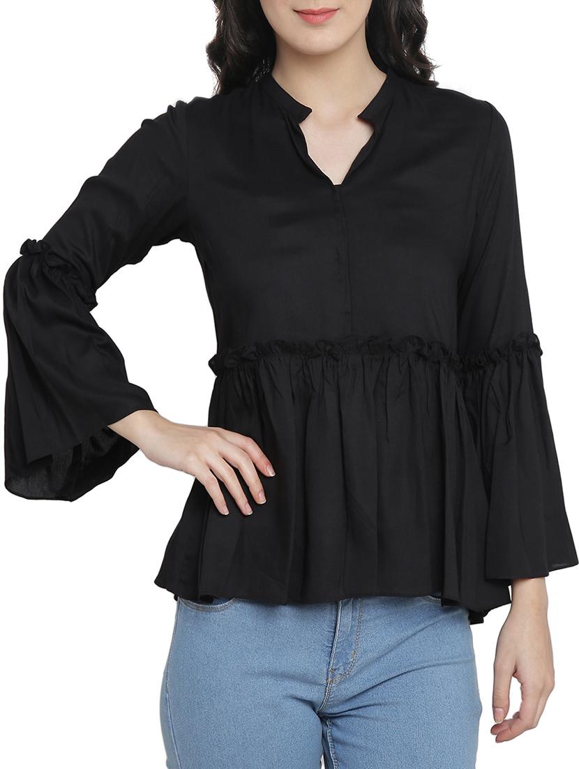 bell sleeved frill trim detail top - 15301133 -  Zoom Image - 0