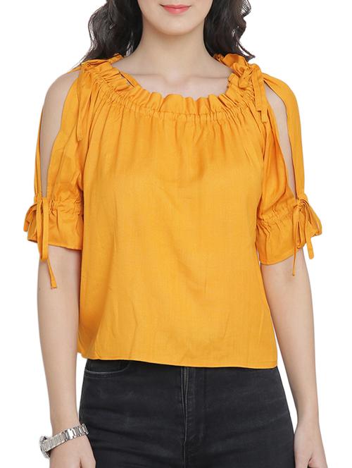 drawstring neckline slit sleeved top - 15301136 - Standard Image - 0