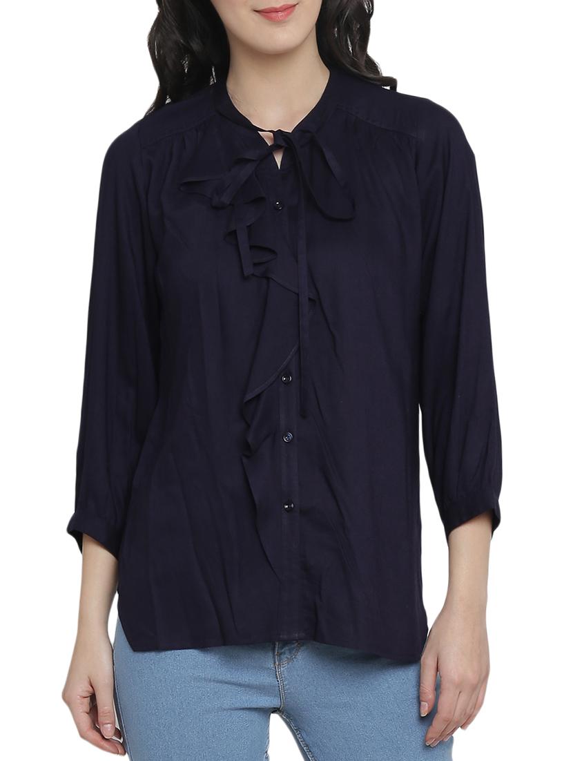 frill detail placket tie-up neck shirt - 15301147 -  Zoom Image - 0