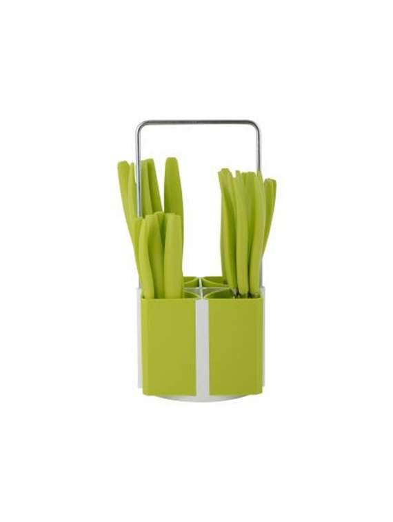 prince premium stainless steel cutlery set with stand 24 pcs, green
