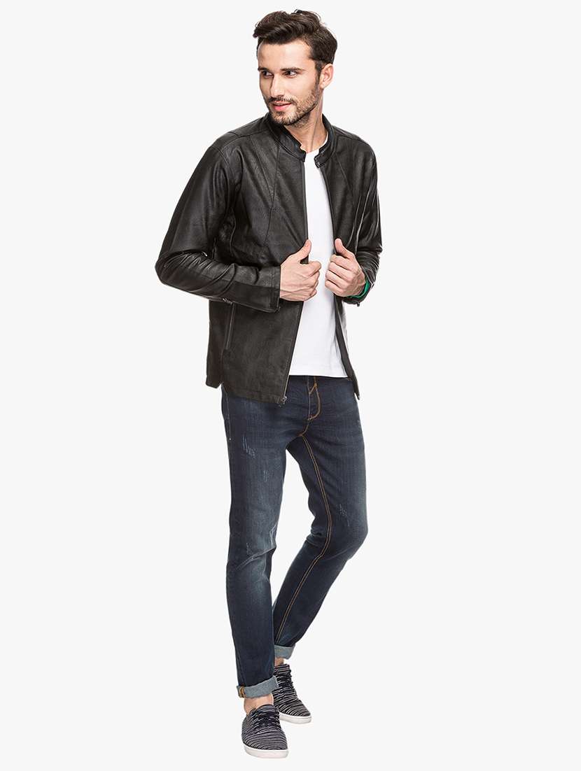black leatherette biker jacket - 15308188 - Standard Image - 3