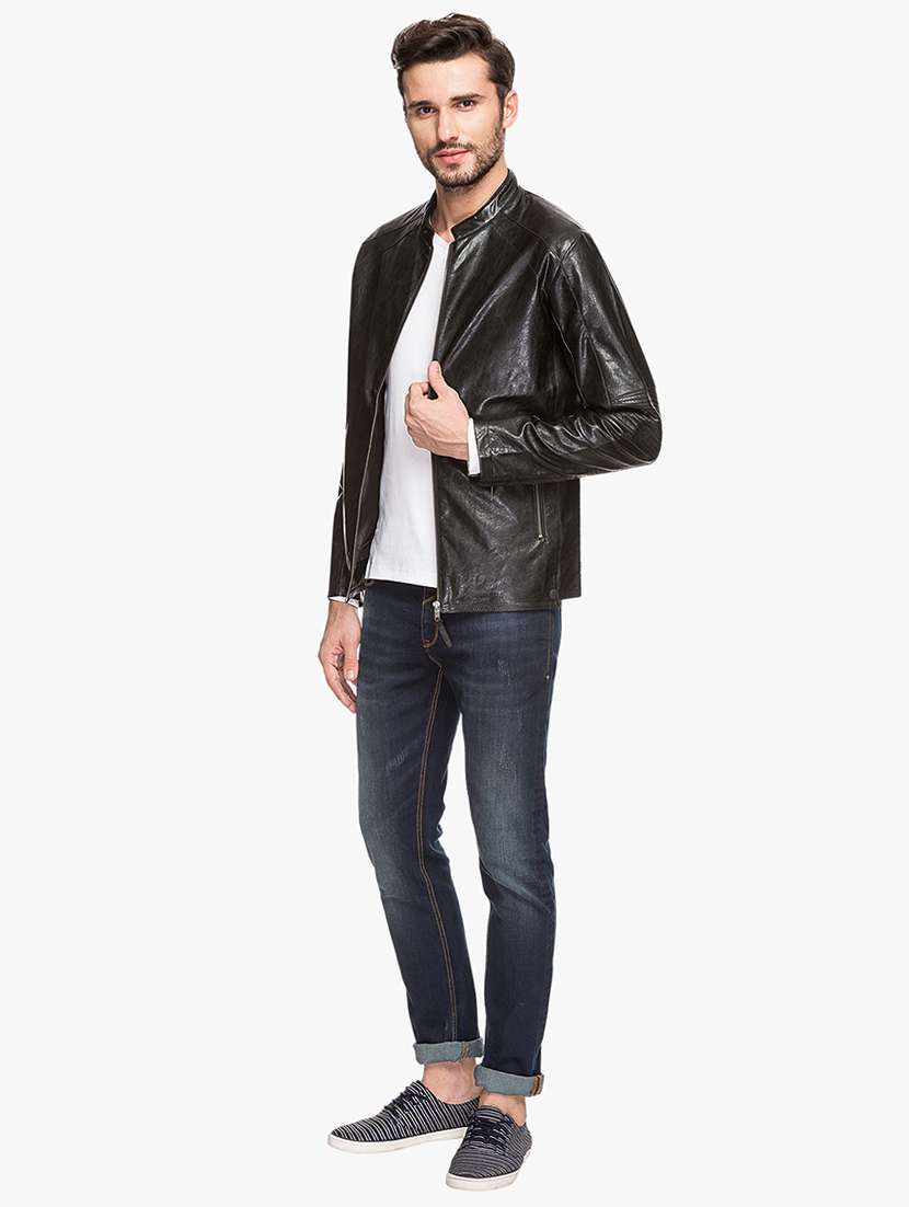 black leatherette biker jacket - 15308190 - Standard Image - 3