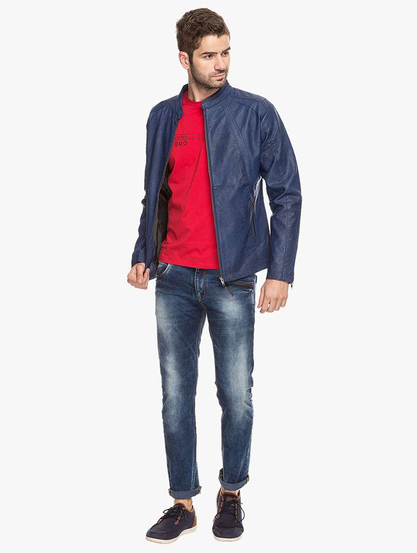 blue leatherette biker jacket - 15308202 - Standard Image - 3
