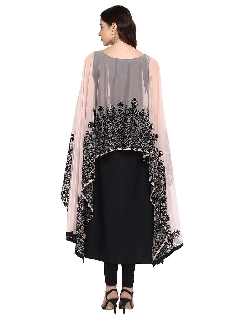 kurta with thread embroidered cape - 15308578 -  Standard Image - 3