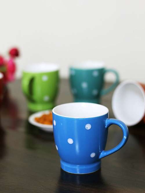 multi color tea cups / coffee mugs with white dot pattern - set of 6