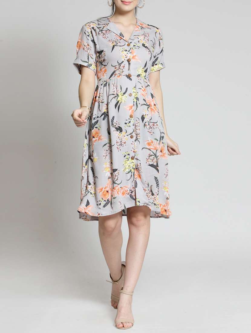 a-line floral button down dress