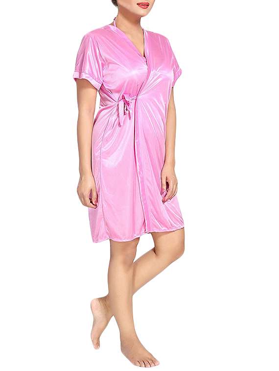 pink solid nightwear set - 15317957 -  Standard Image - 3