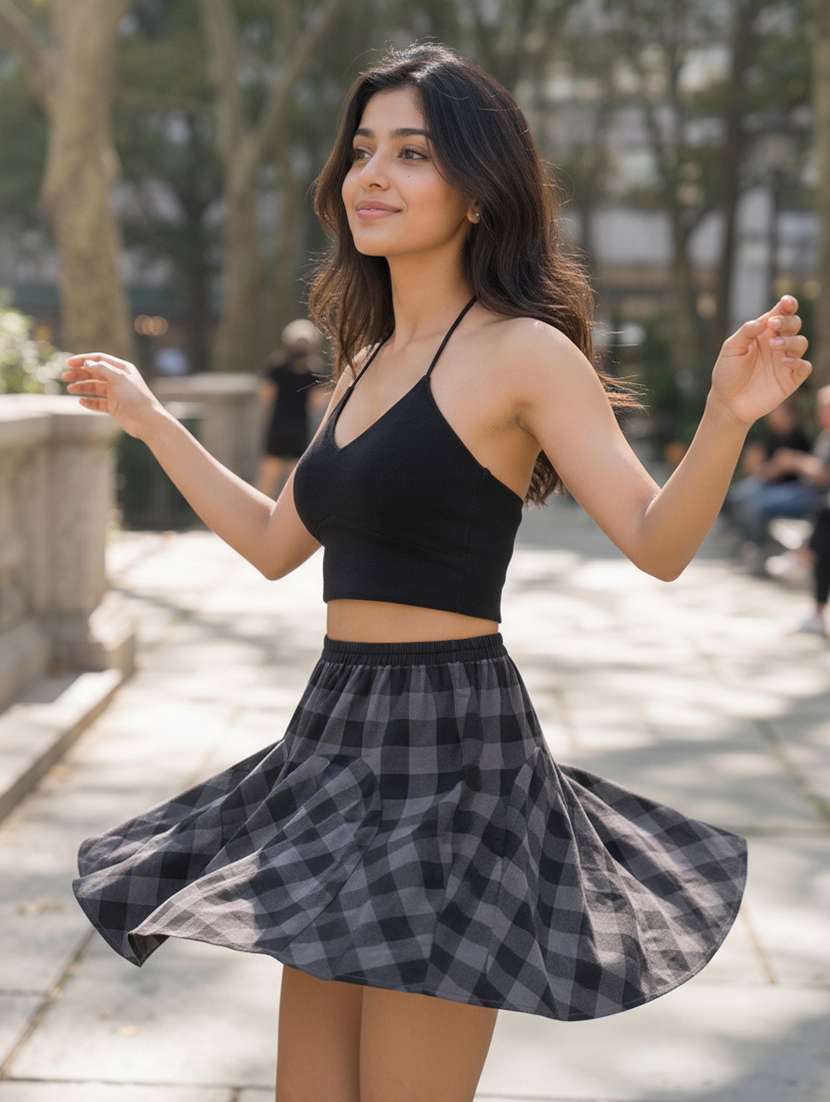 checkered gored skirt - 15322007 -  Standard Image - 5