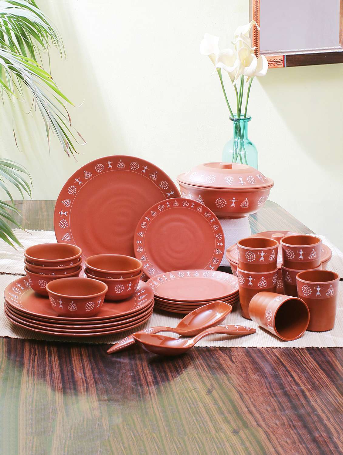 Buy online 30 Pieces Terracotta Look Melamine Dinner Set from