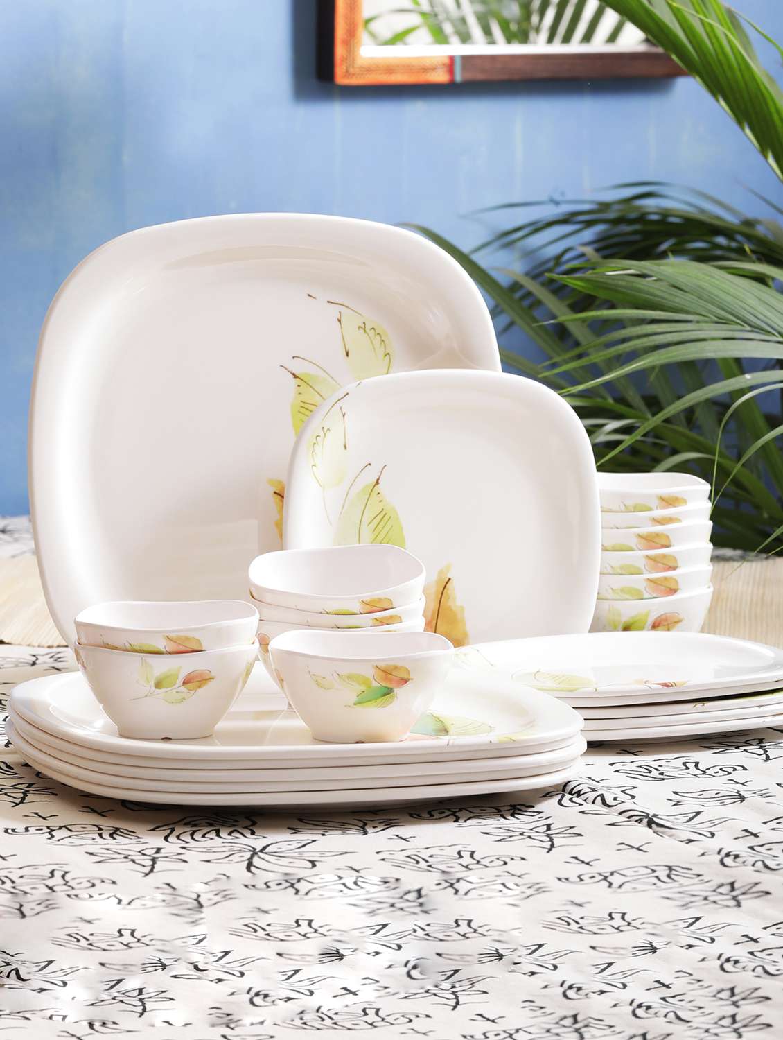 Buy online Bay Leaves Square Round 24 Pieces Melamine Dinner Set