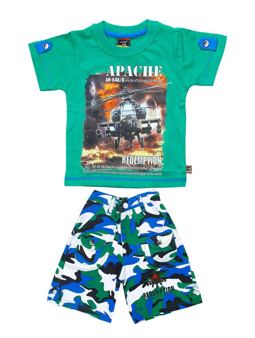 green cotton shorts set