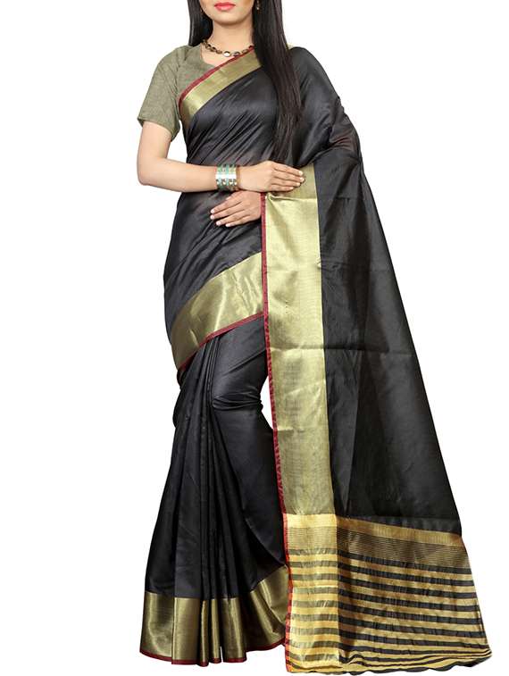 zari border black tussar saree with blouse