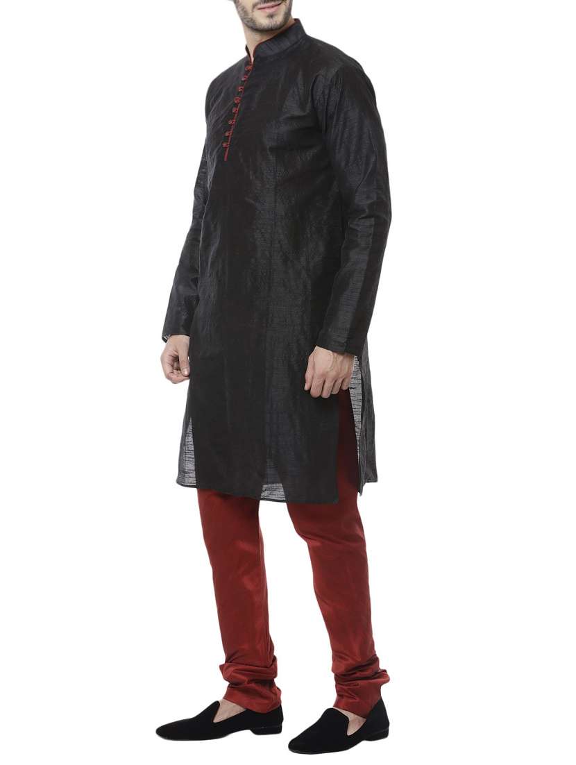 Black Silk Blend Kurta Pyjama Ethnic Wear Set
