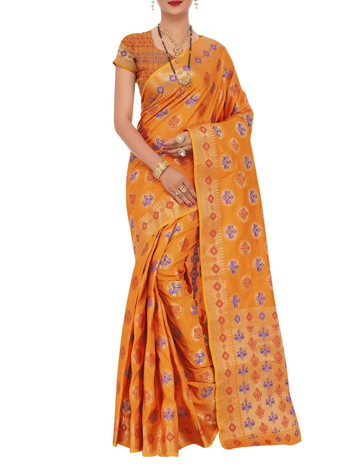 orange silk banarasi saree with blouse