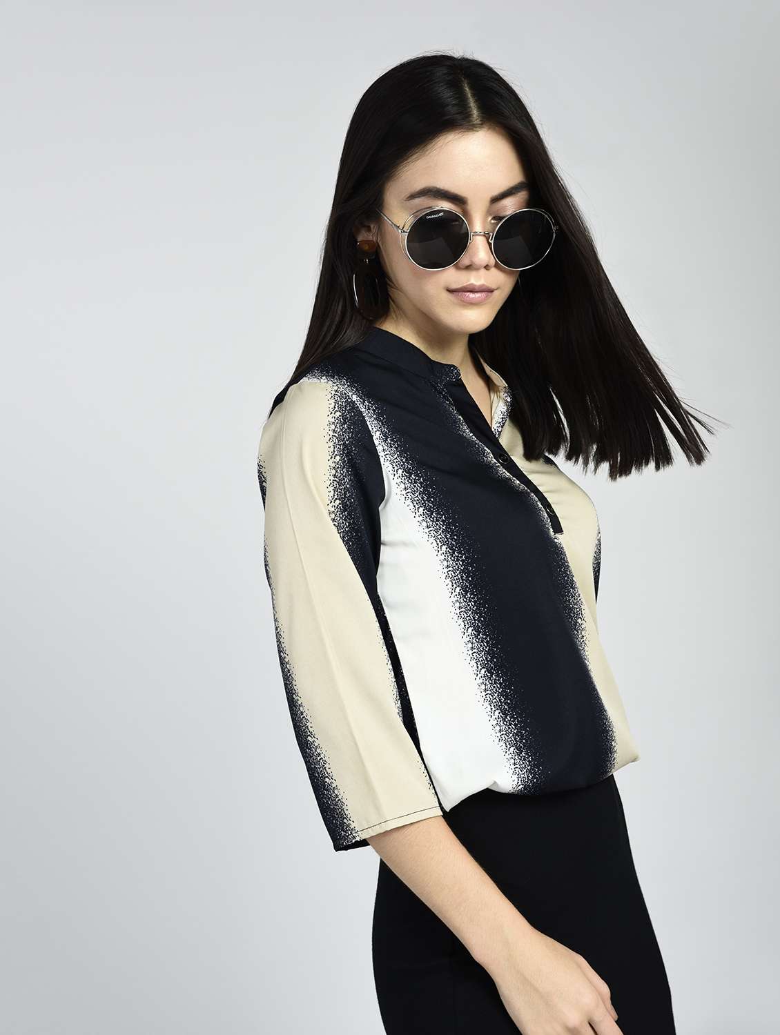 printed band collar top