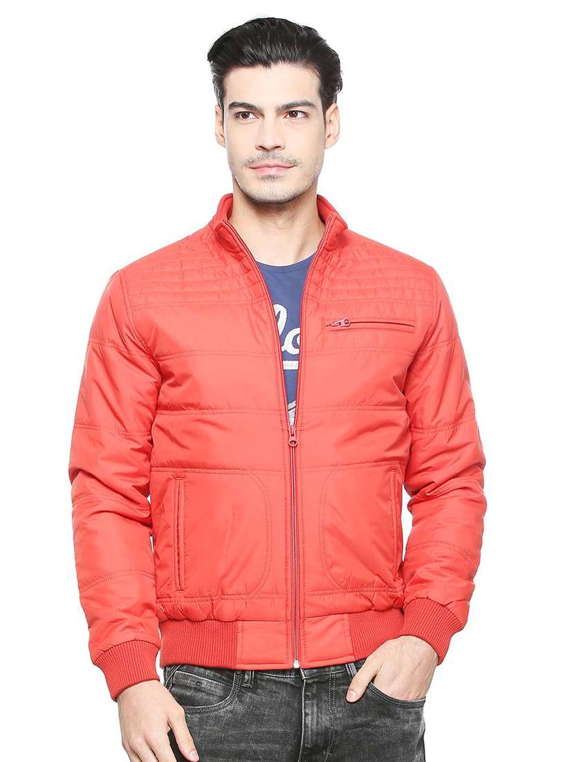red solid quilted jacket