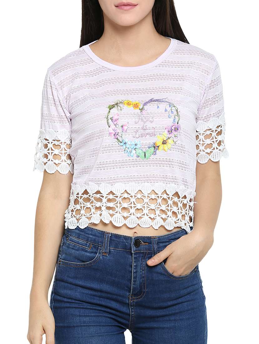 crochet detail graphic print top - 15336024 - Zoom Image - 0