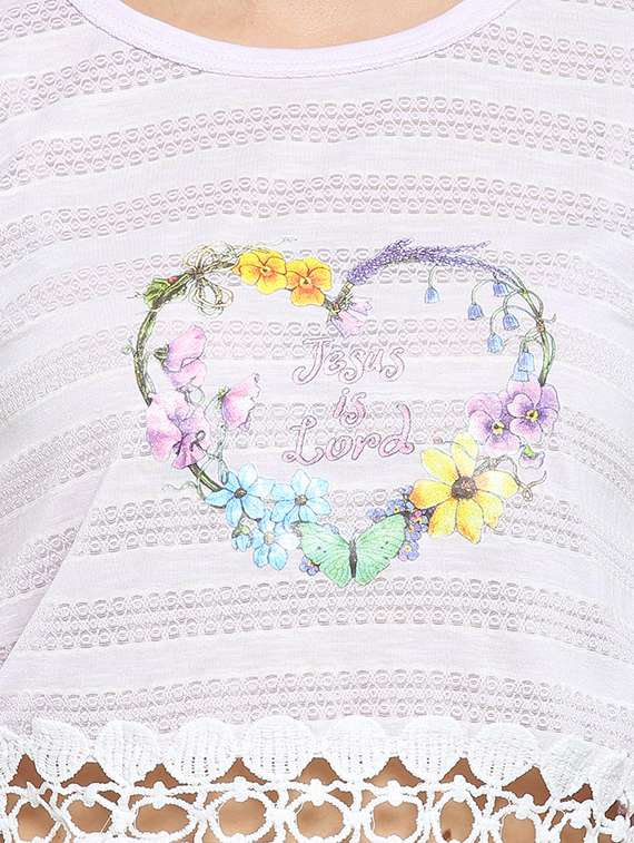 crochet detail graphic print top - 15336024 - Standard Image - 3