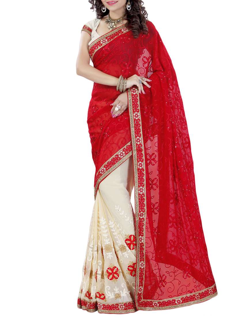 thread embroidered half & half saree with blouse