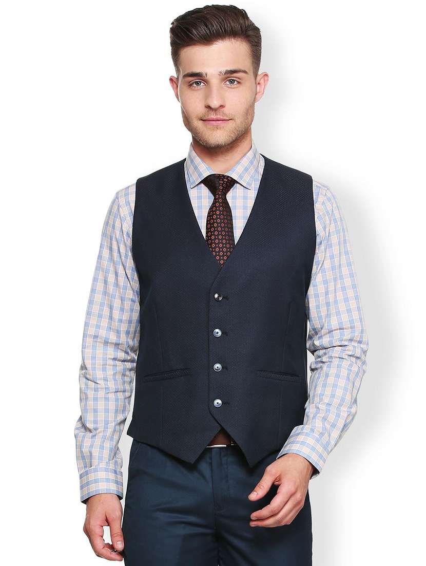 Buy online Navy Blue Viscose Waist Coat from Jackets for Men by