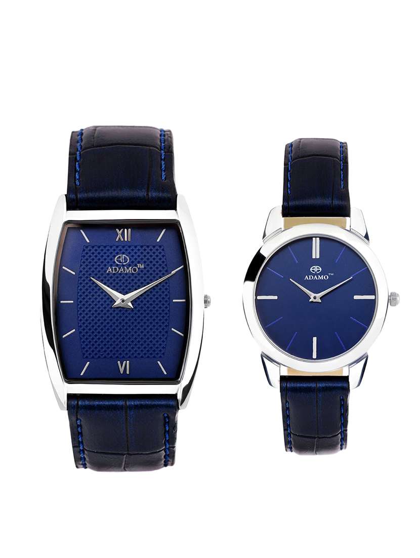 adamo slim blue dial couple combo wrist watch ad7172sb05