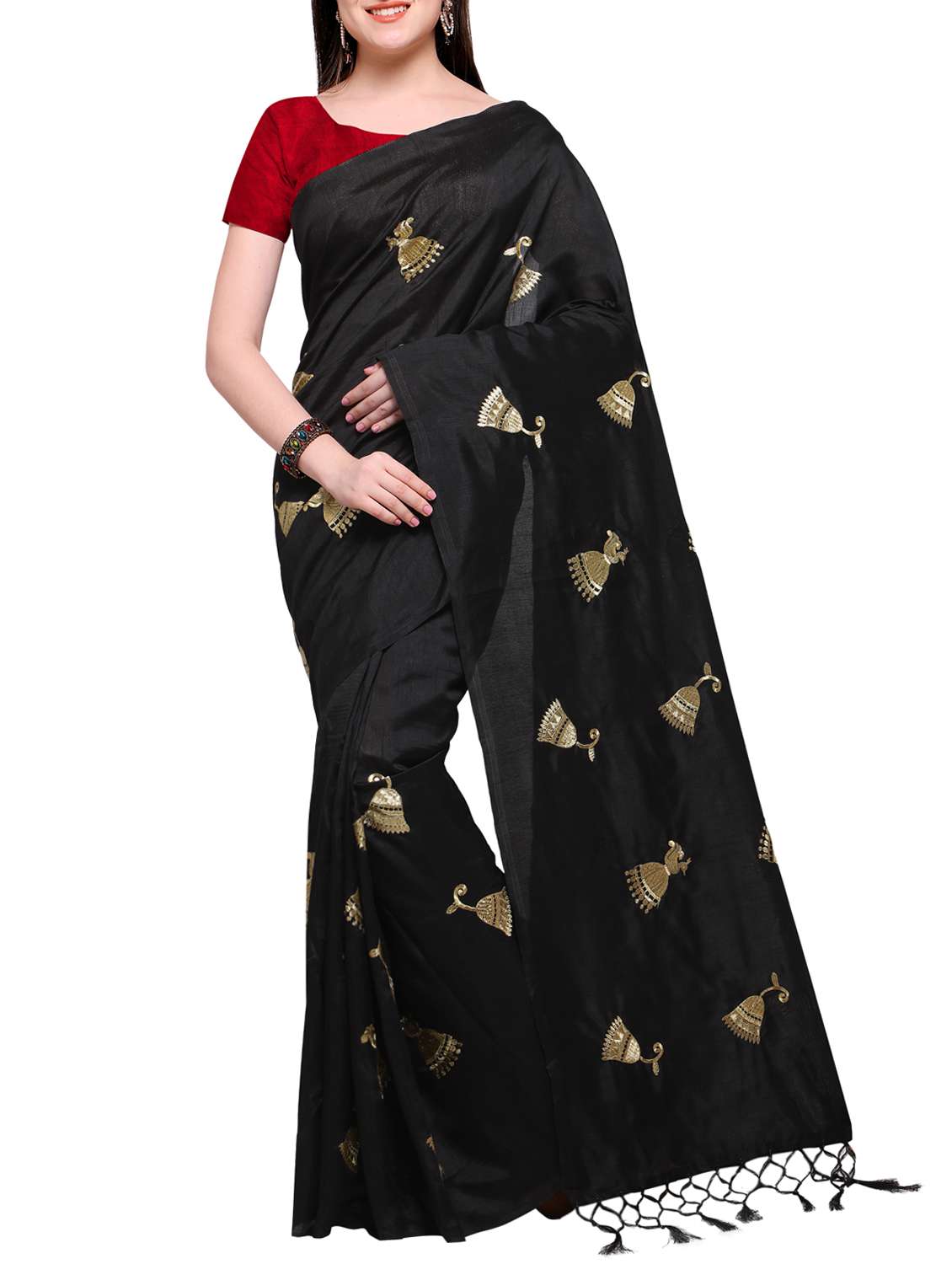 zari embroidered saree with tassels with blouse