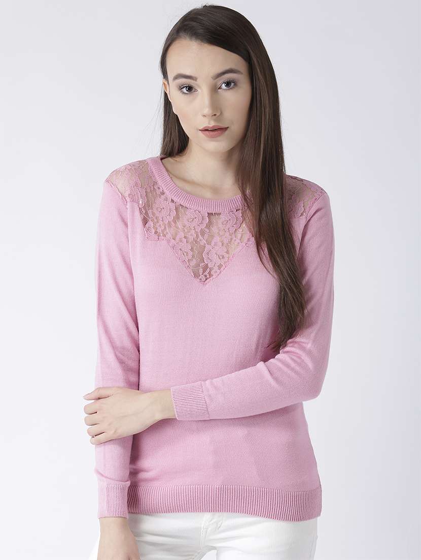 ribbed hem laced pullover
