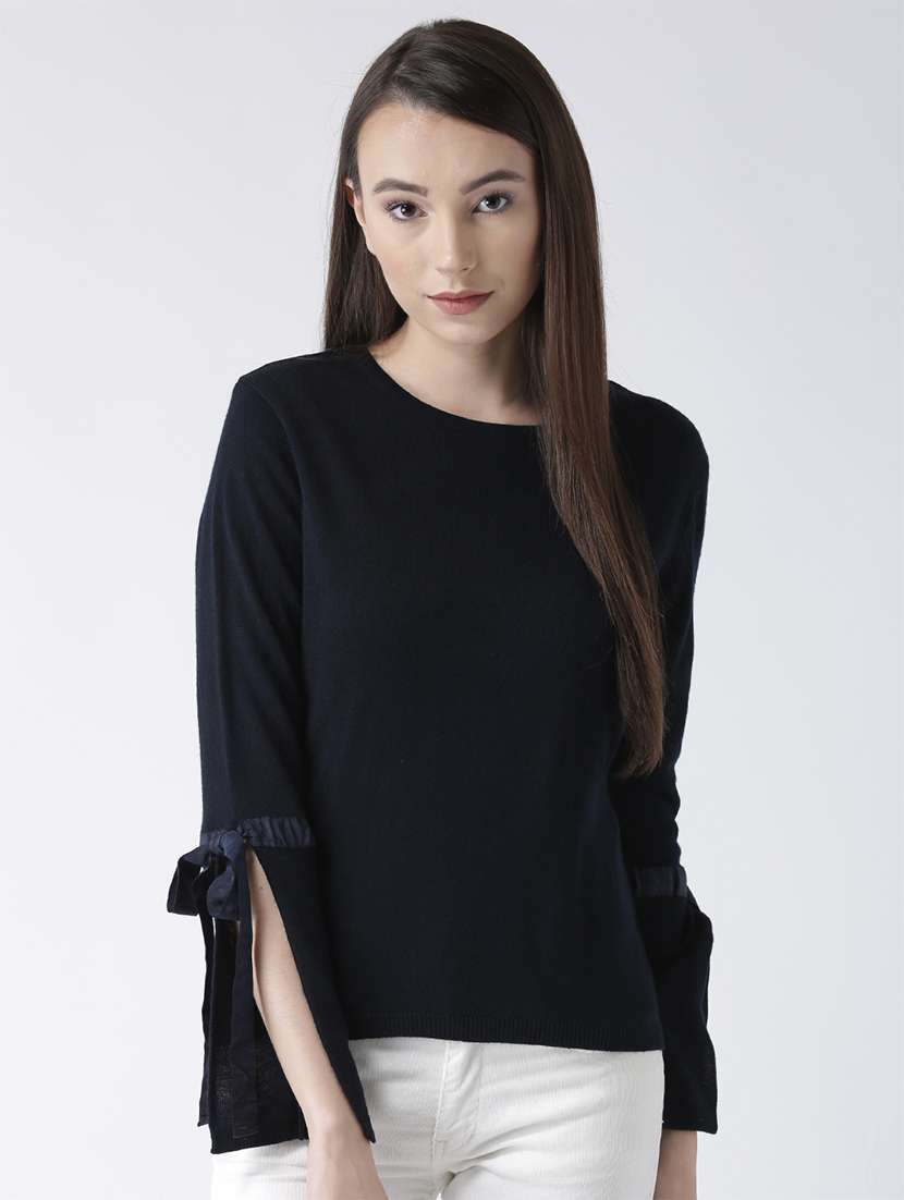 tie-knot sleeve solid pullover