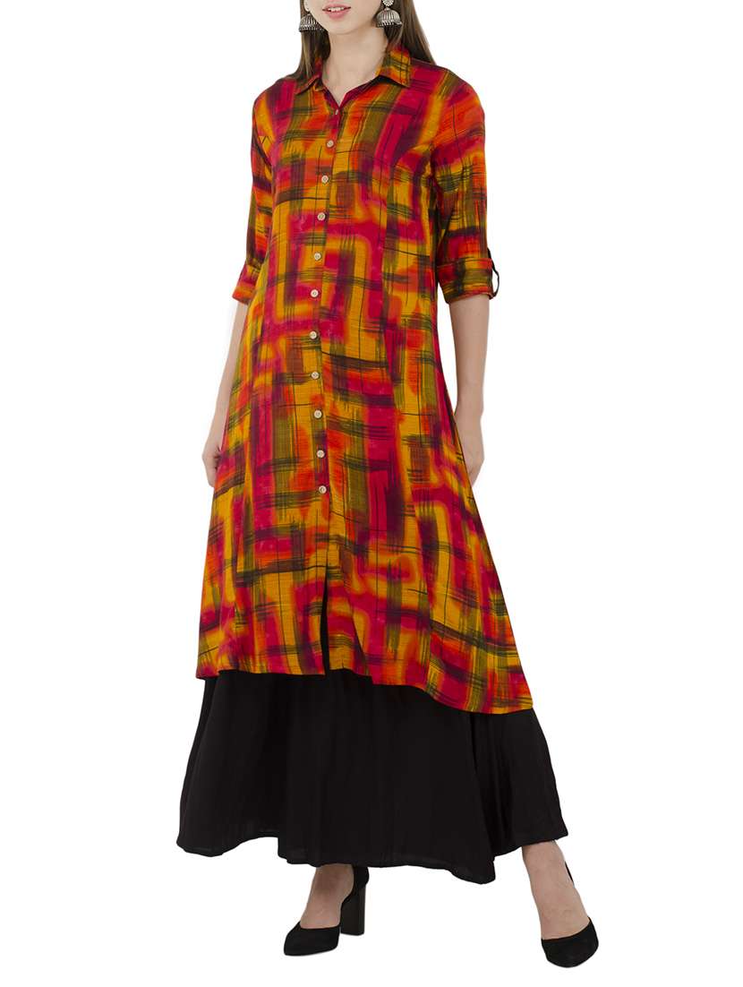 mustard viscose aline kurta