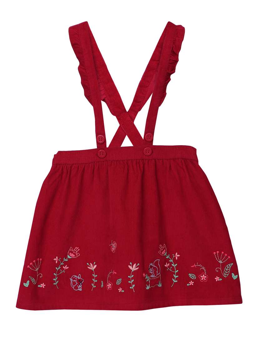 red cotton embroidered dungaree