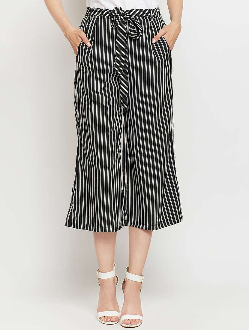 striped pleated culottes