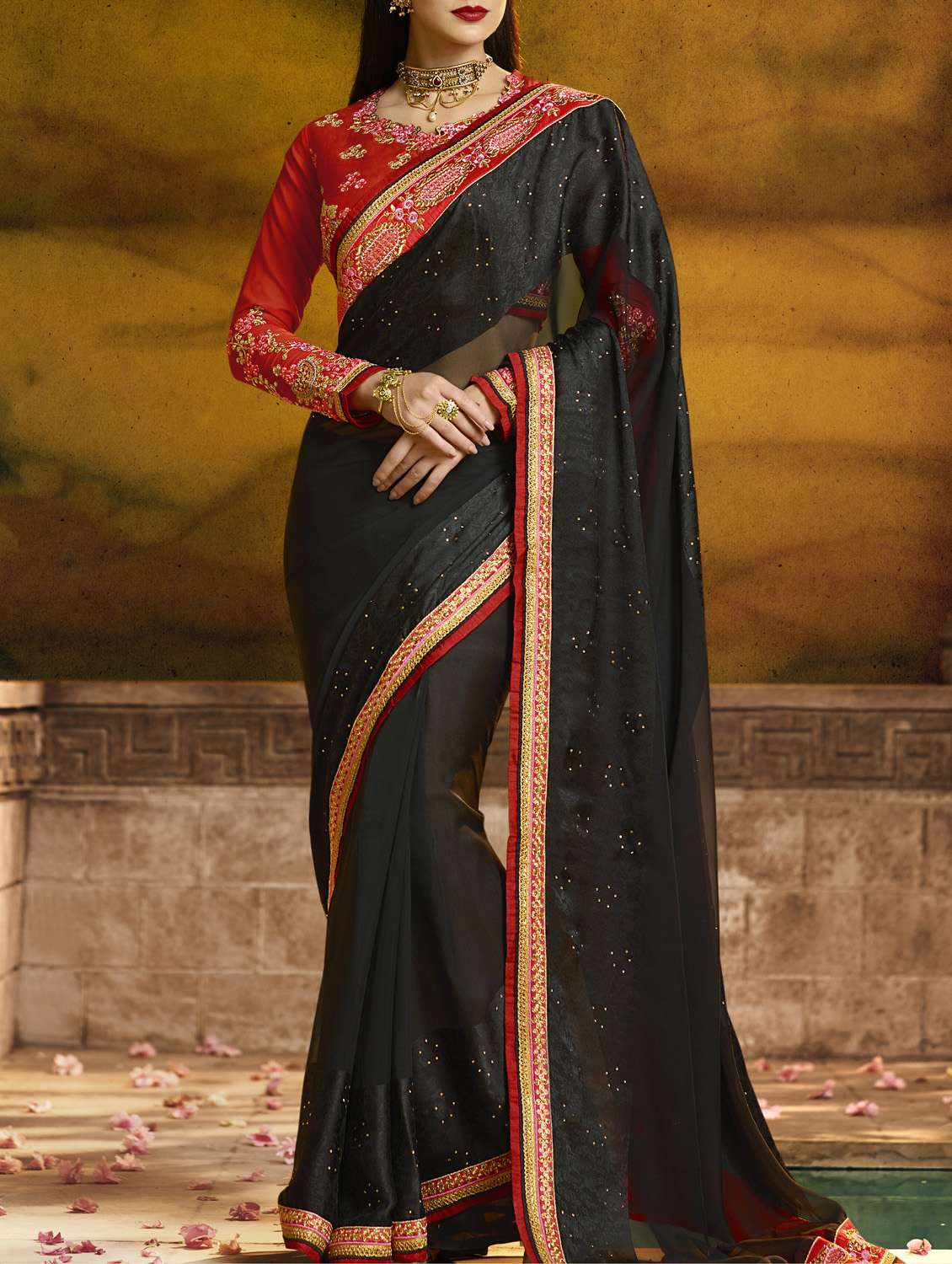 embellished  bordered  saree with blouse