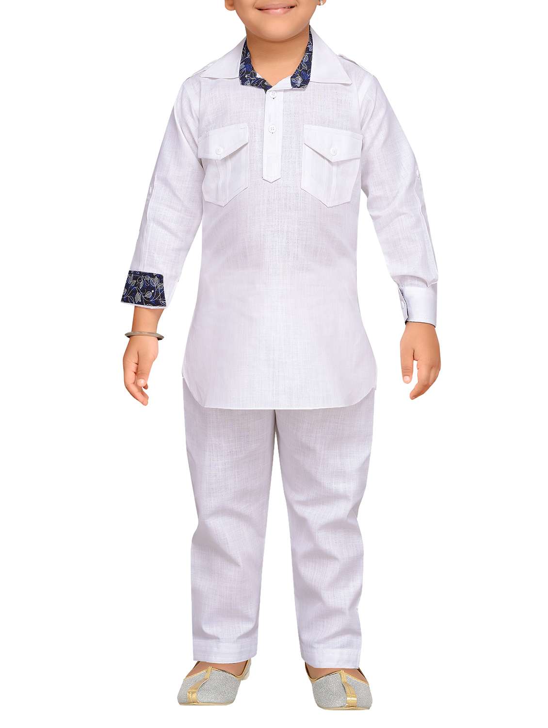 white cotton pathani kurta set - 15354079 -  Zoom Image - 0